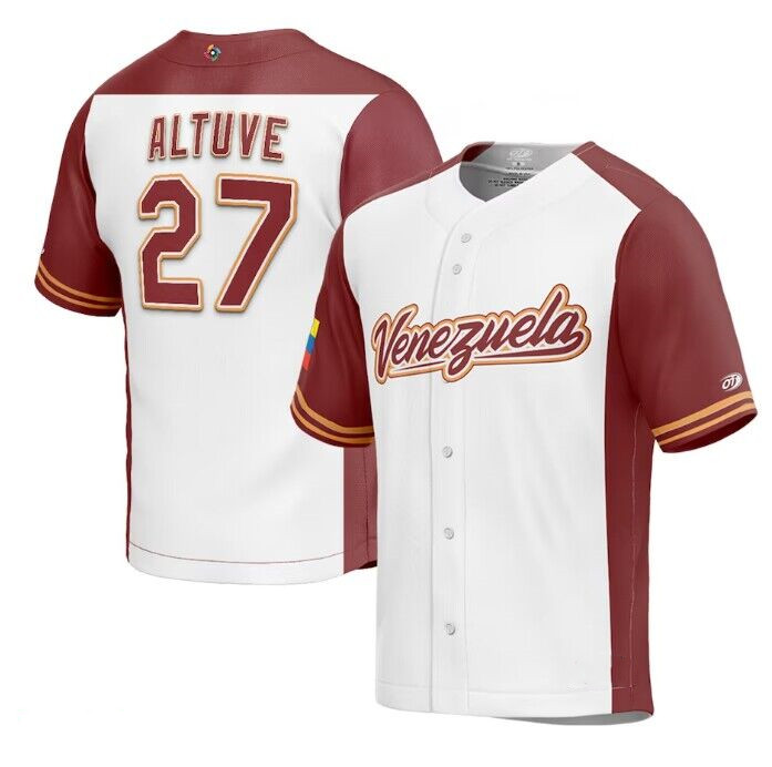 Men's Venezuela Baseball #27 Jos?? Altuve 2023 White World Baseball Classic Stitched Jersey